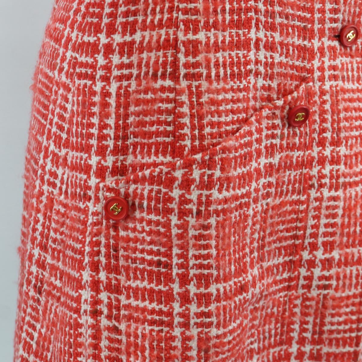 CHANEL Jacket Tweed Red CC Auth 158560M