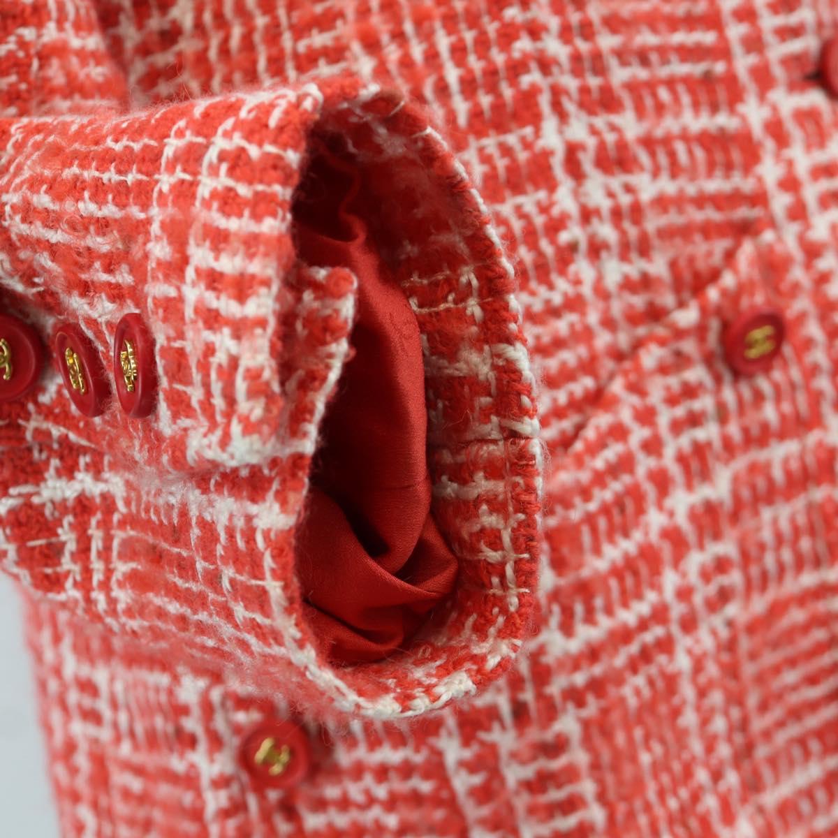 CHANEL Jacket Tweed Red CC Auth 158560M