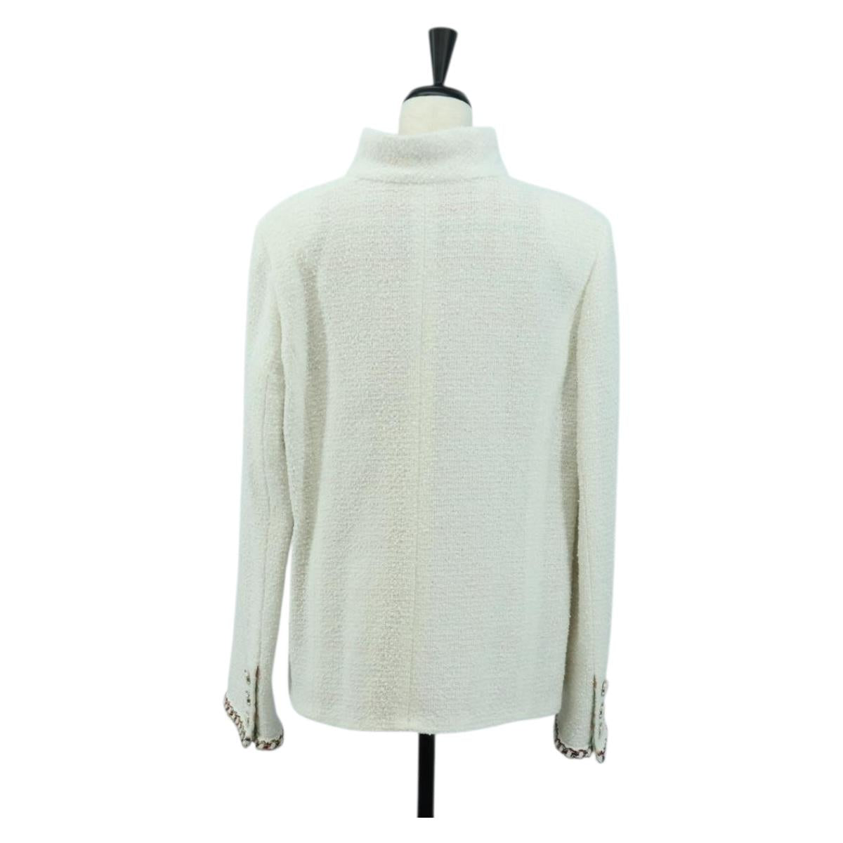 CHANEL Jacket Tweed White CC Auth 158561SM