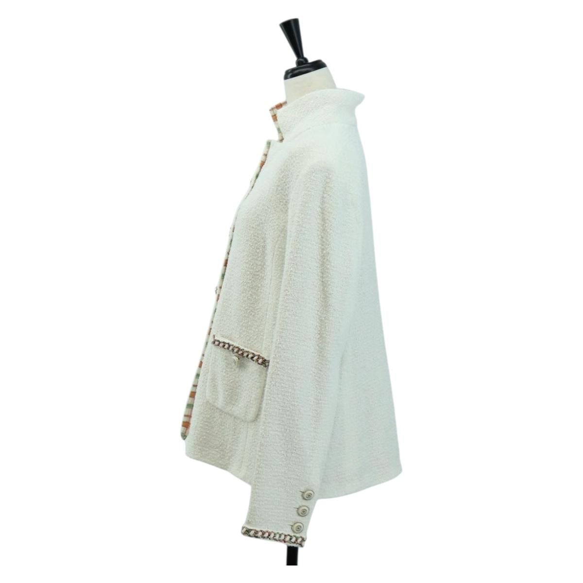 CHANEL Jacket Tweed White CC Auth 158561SM