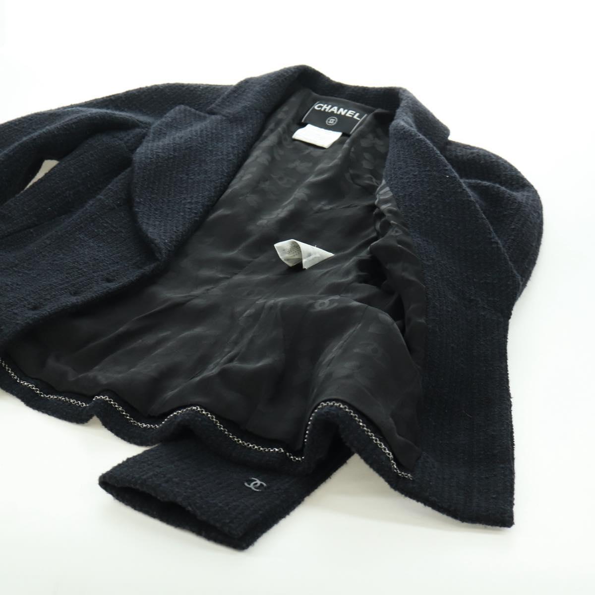 CHANEL Jacket Tweed Black CC Auth 158562M