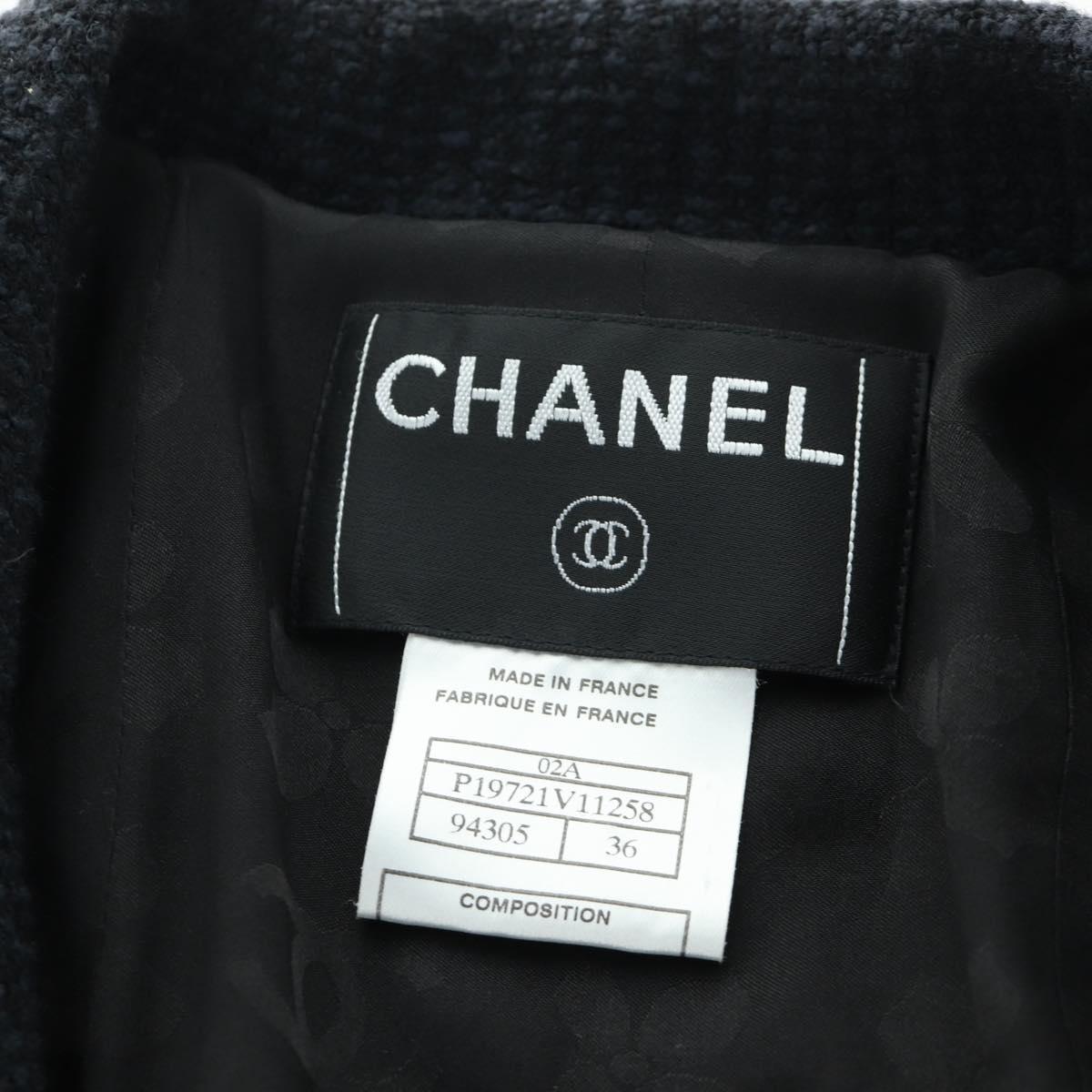 CHANEL Jacket Tweed Black CC Auth 158562M