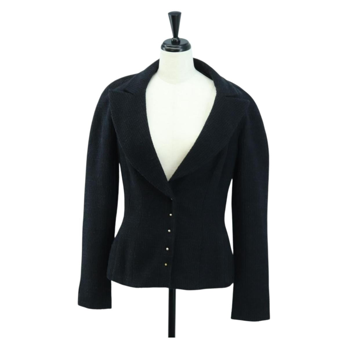 CHANEL Jacket Tweed Black CC Auth 158562M