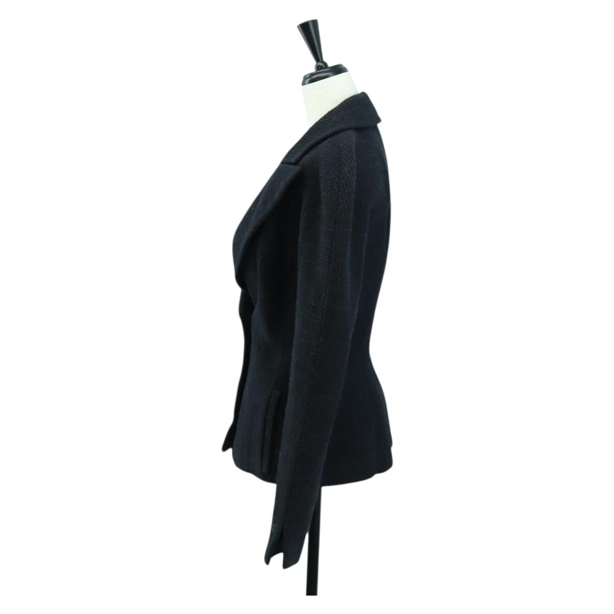 CHANEL Jacket Tweed Black CC Auth 158562M
