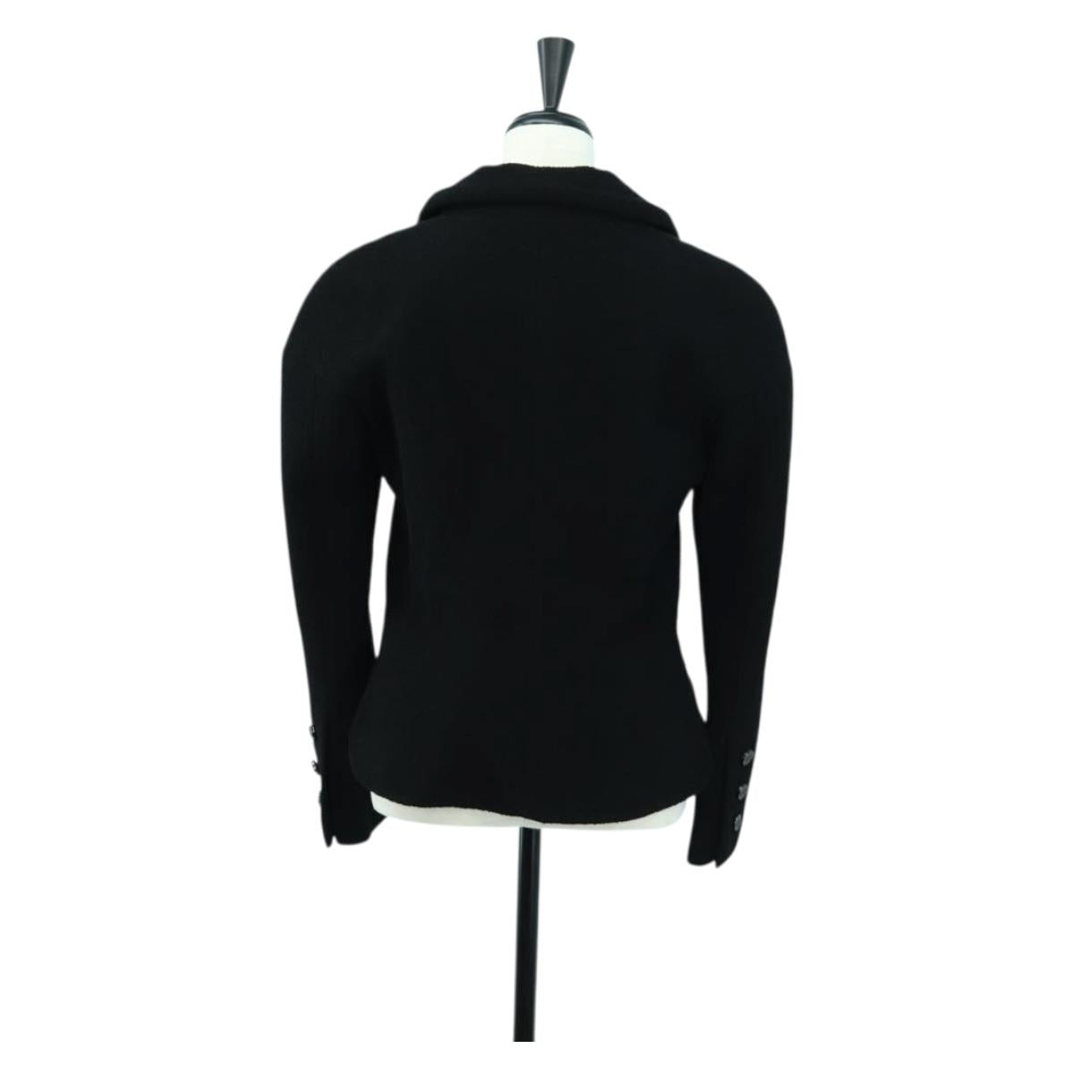 CHANEL Jacket Wool Black CC Auth 158564M