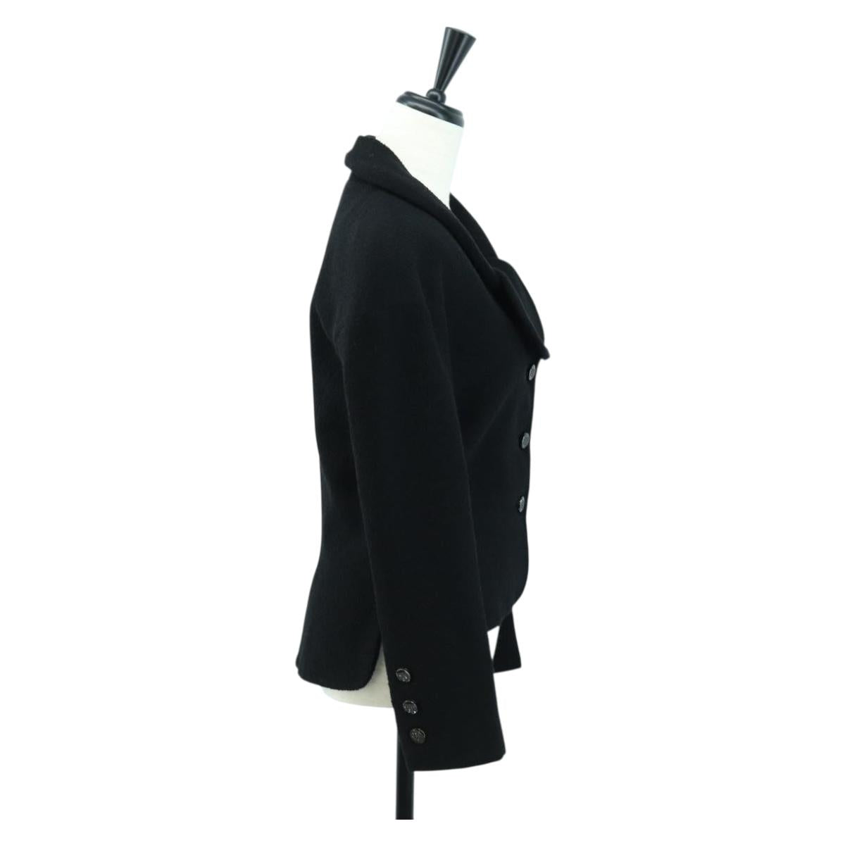 CHANEL Jacket Wool Black CC Auth 158564M