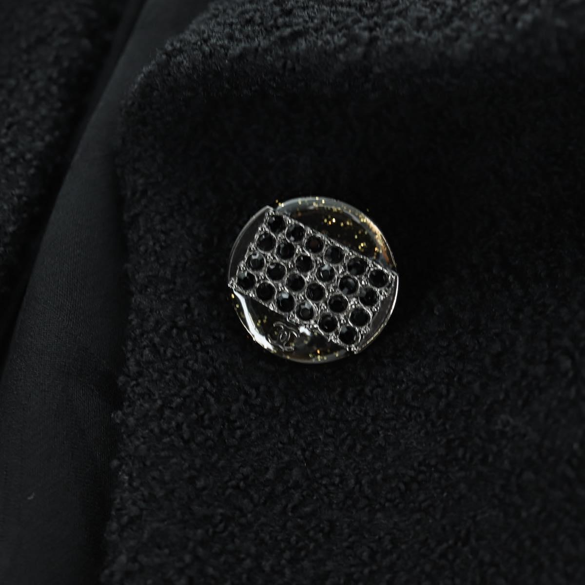 CHANEL Jacket Wool Black CC Auth 158564M
