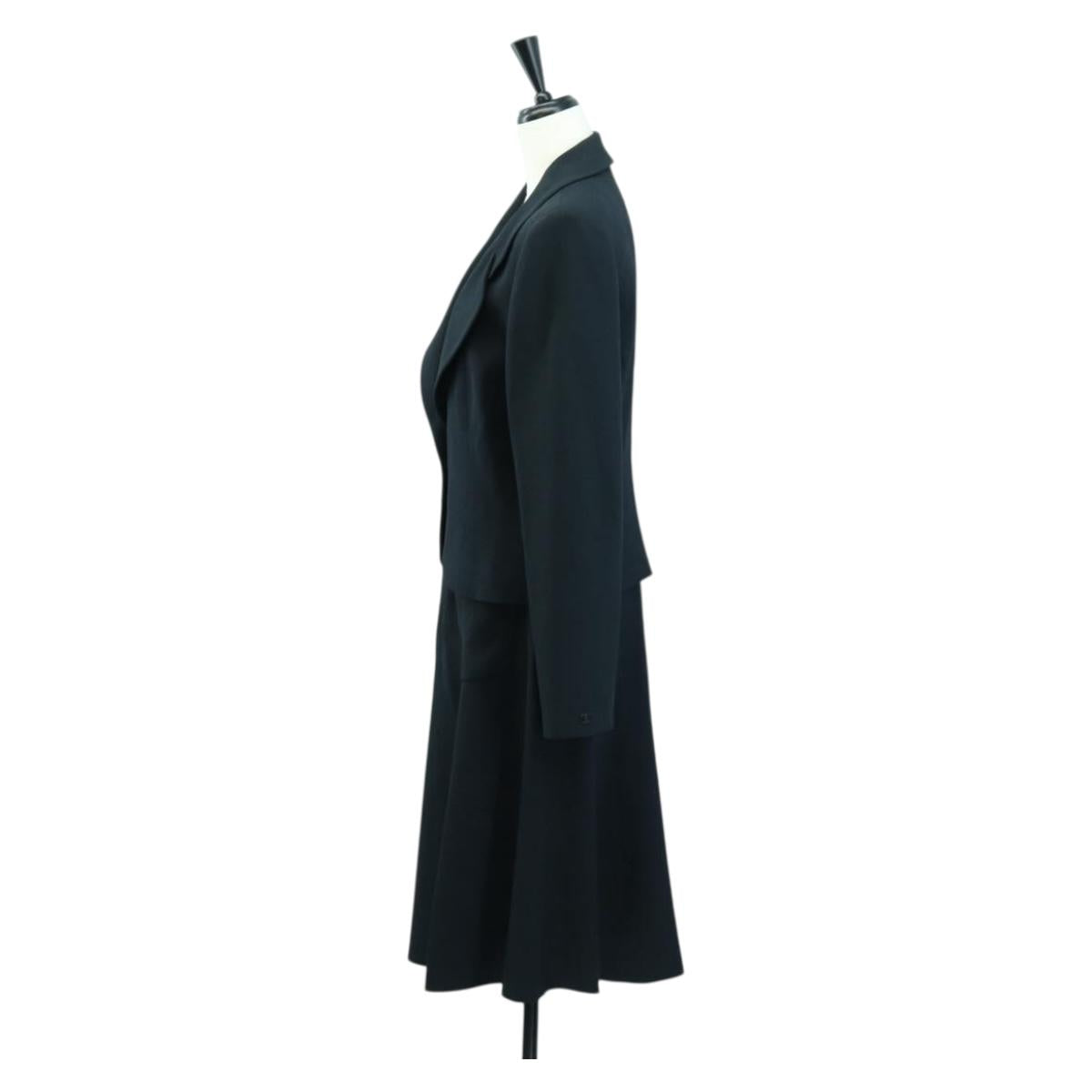CHANEL Jacket And Skirt set Jacket Wool Navy CC Auth 158565M