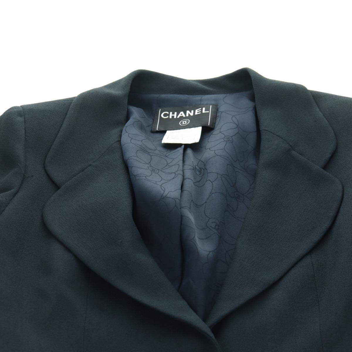 CHANEL Jacket And Skirt set Jacket Wool Navy CC Auth 158565M