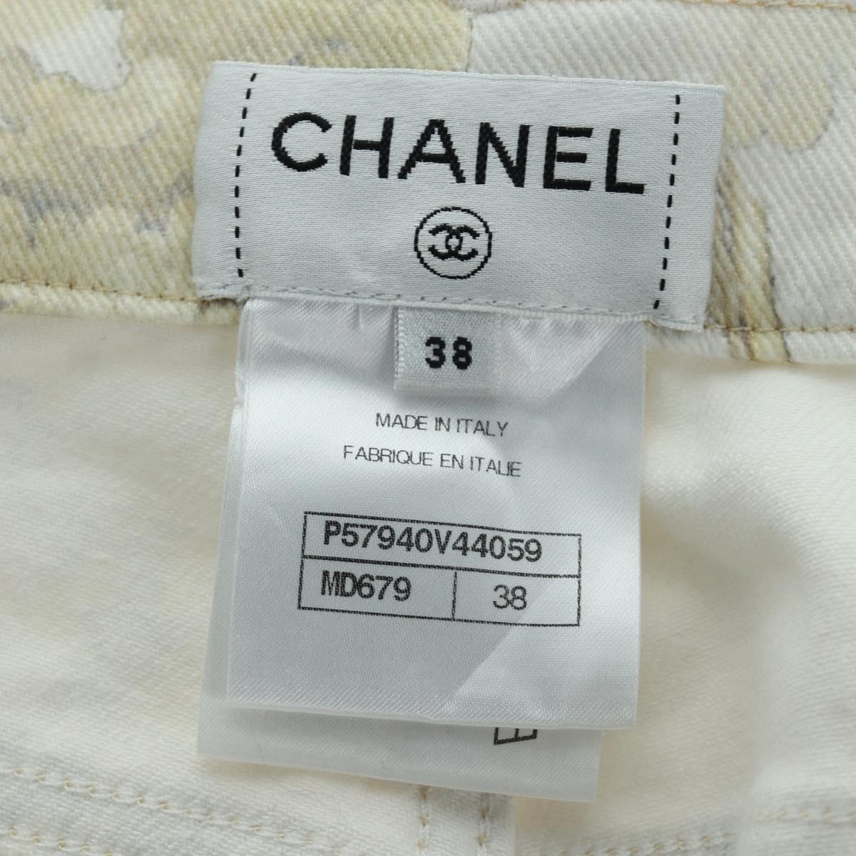 CHANEL Botanical Denim Pants Cotton White CC Auth 158566M