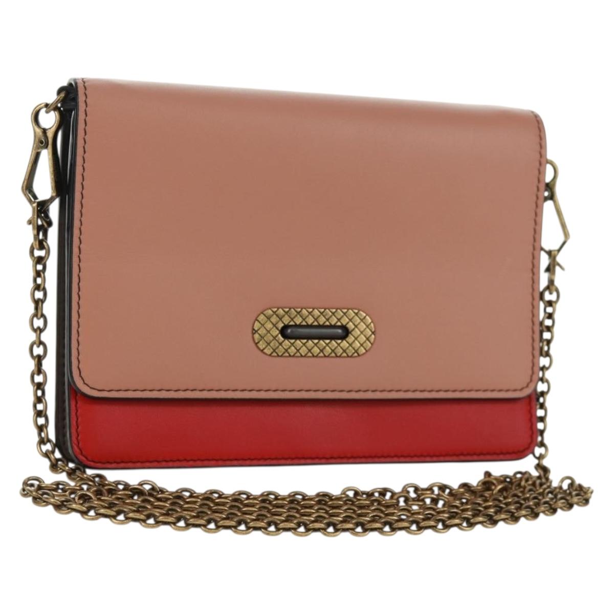 BOTTEGA VENETA Chain Shoulder Bag Leather Red Gold Auth 158578SAV