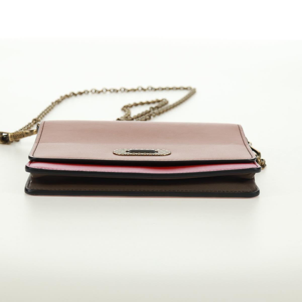 BOTTEGA VENETA Chain Shoulder Bag Leather Red Gold Auth 158578SAV