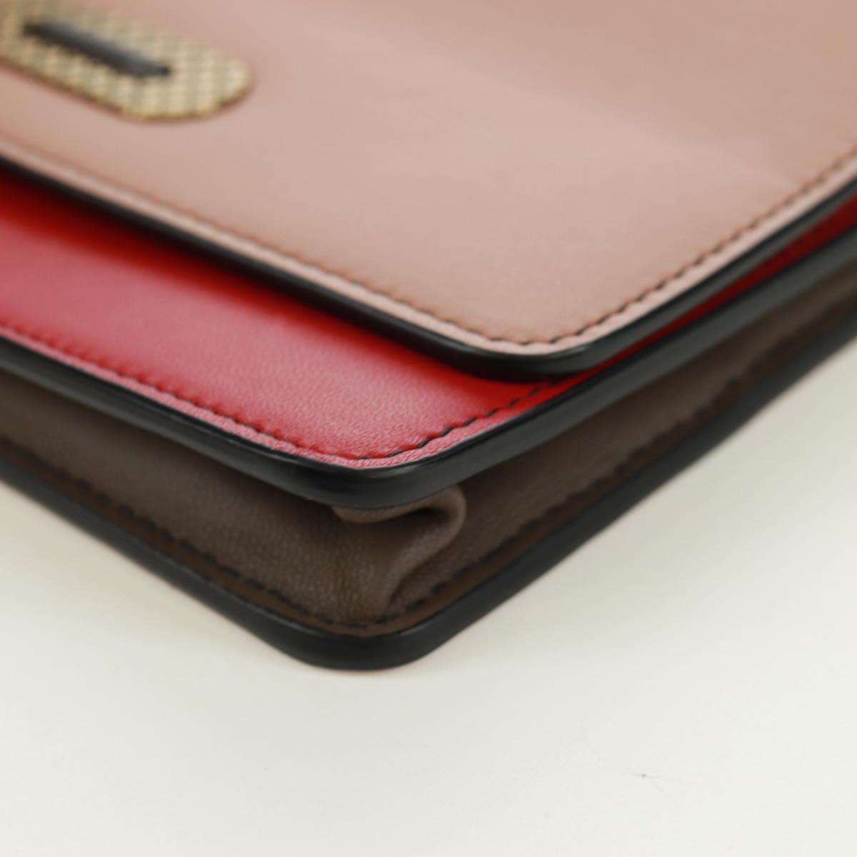 BOTTEGA VENETA Chain Shoulder Bag Leather Red Gold Auth 158578SAV