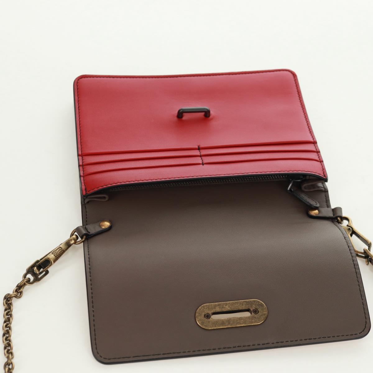 BOTTEGA VENETA Chain Shoulder Bag Leather Red Gold Auth 158578SAV