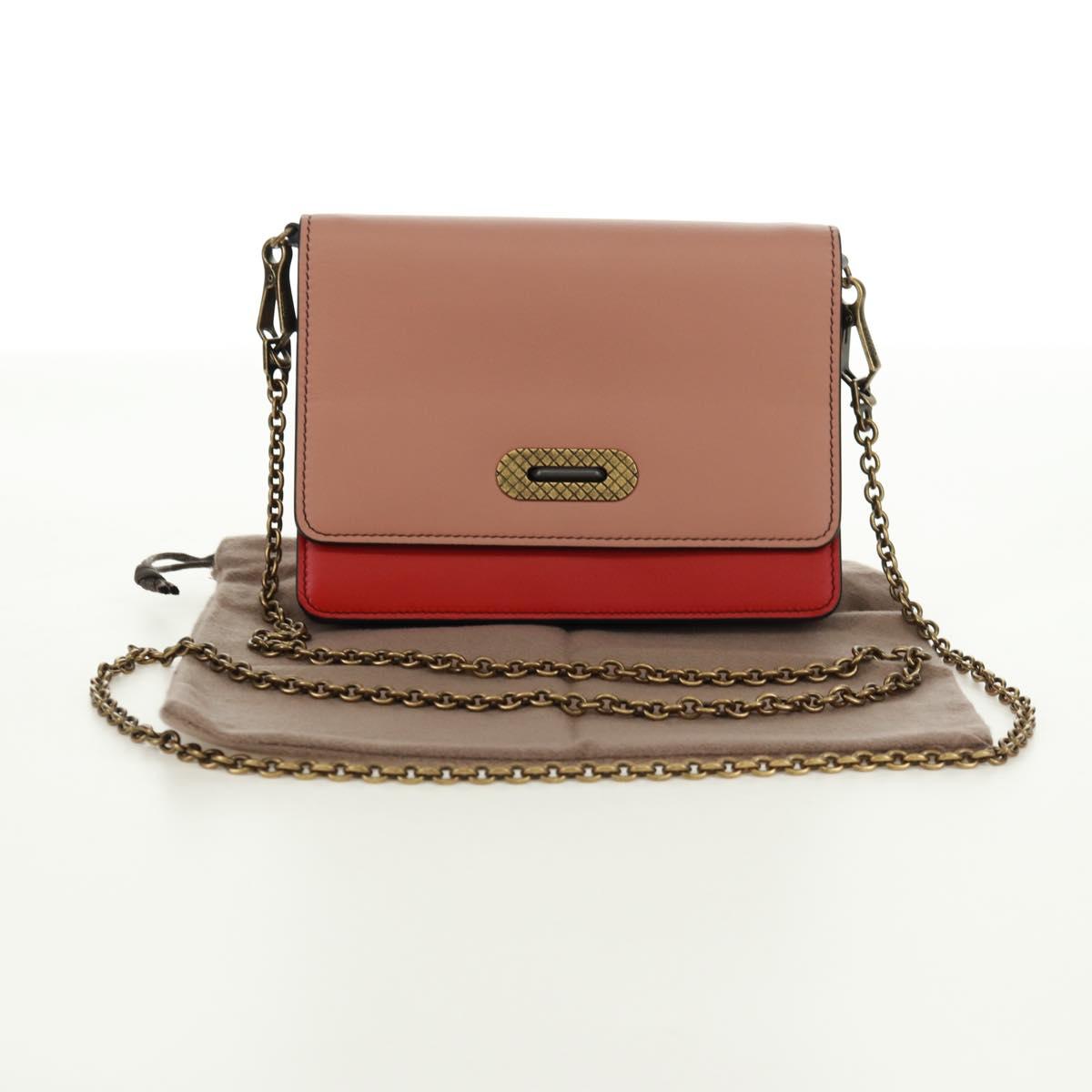 BOTTEGA VENETA Chain Shoulder Bag Leather Red Gold Auth 158578SAV