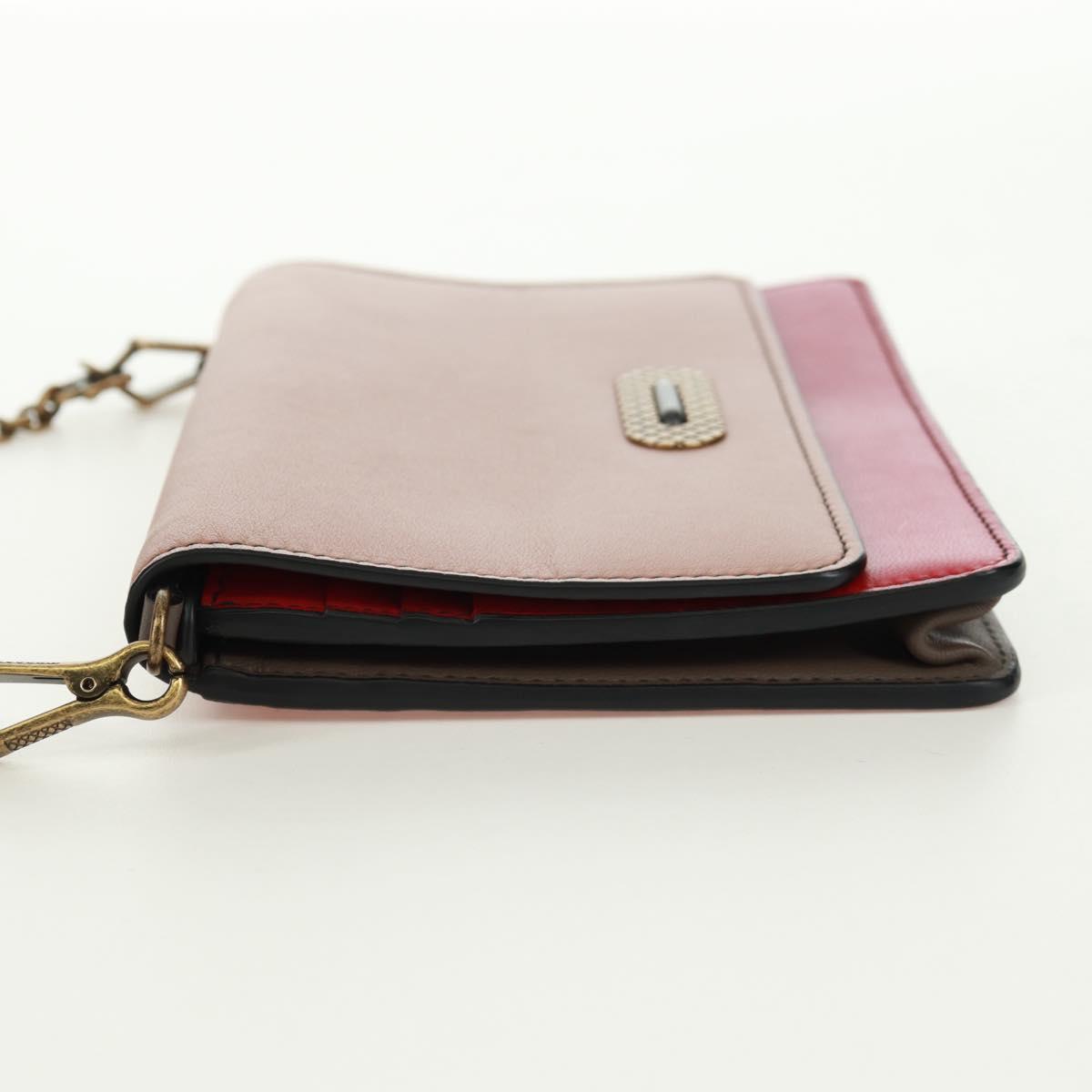 BOTTEGA VENETA Chain Shoulder Bag Leather Red Gold Auth 158578SAV