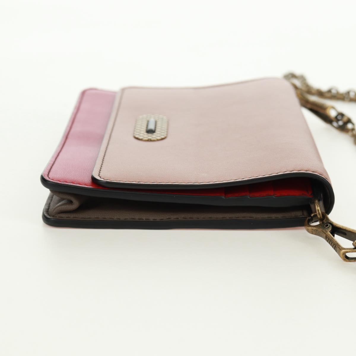 BOTTEGA VENETA Chain Shoulder Bag Leather Red Gold Auth 158578SAV