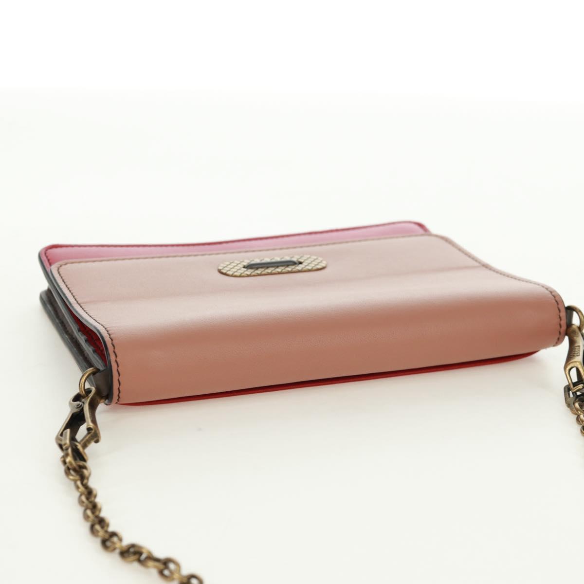 BOTTEGA VENETA Chain Shoulder Bag Leather Red Gold Auth 158578SAV