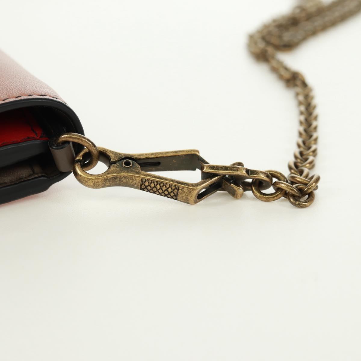 BOTTEGA VENETA Chain Shoulder Bag Leather Red Gold Auth 158578SAV