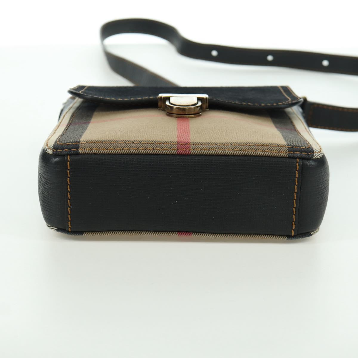 BURBERRY Nova Check Shoulder Bag Canvas Beige Gold Auth 158580V