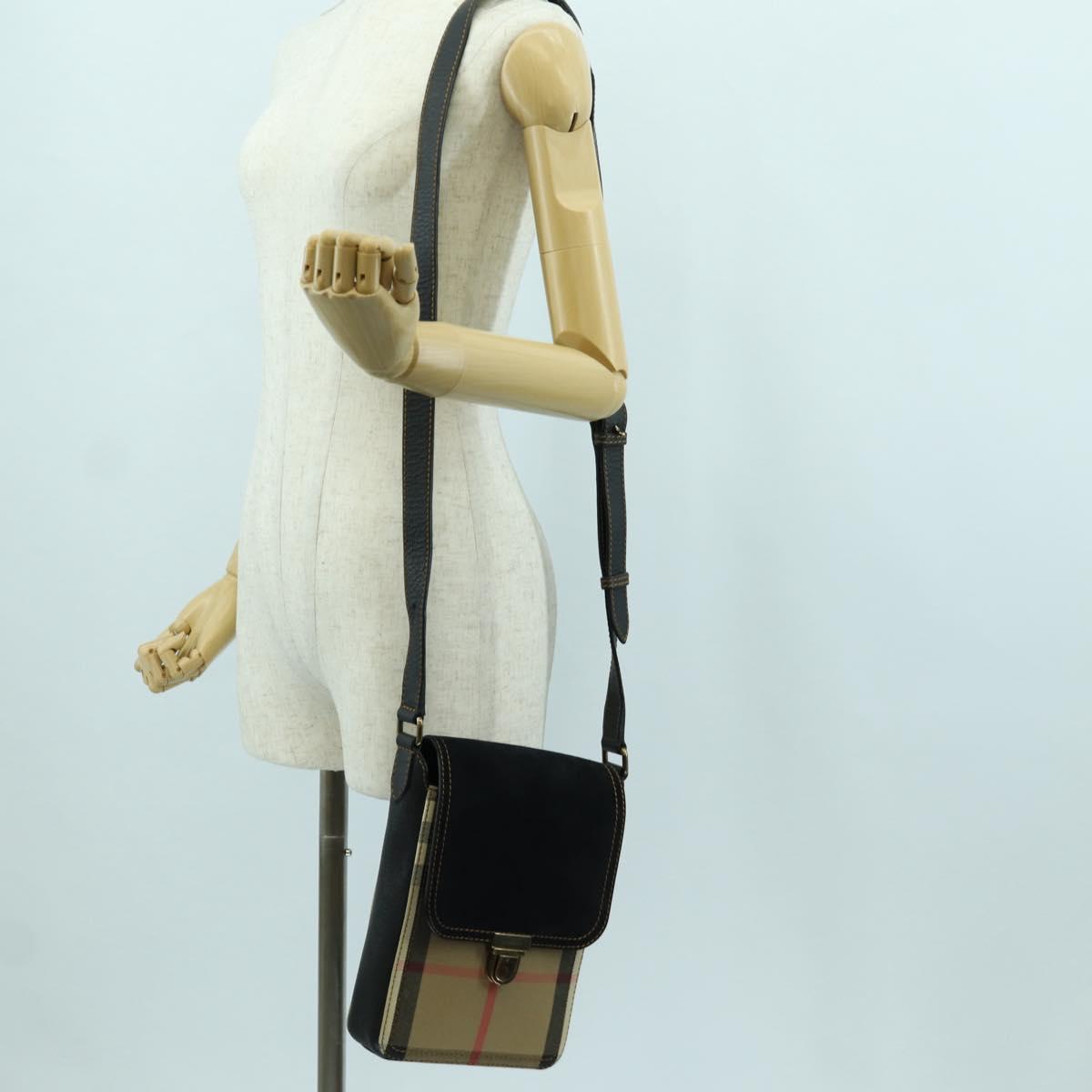 BURBERRY Nova Check Shoulder Bag Canvas Beige Gold Auth 158580V