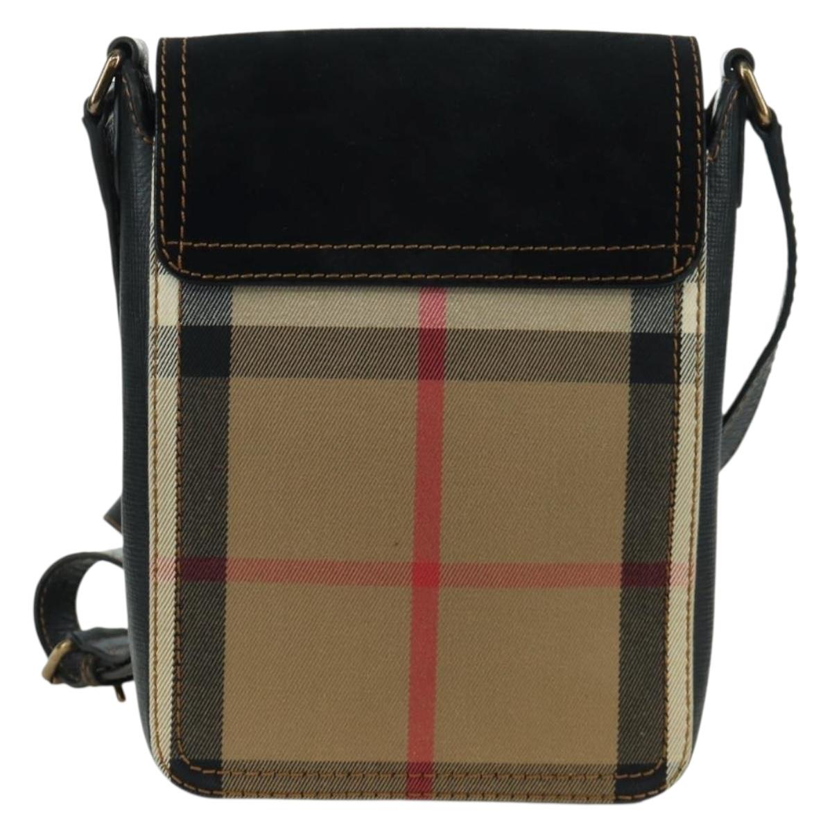 BURBERRY Nova Check Shoulder Bag Canvas Beige Gold Auth 158580V
