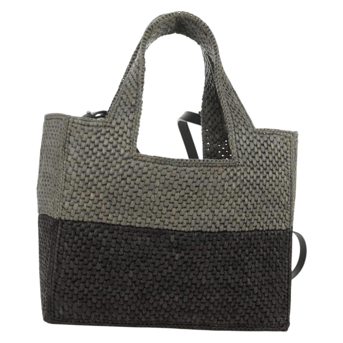 LOEWE SUNA FUJITA Mandragora Loewe Font Small Tote Bag Straw Gray Auth 158581SM