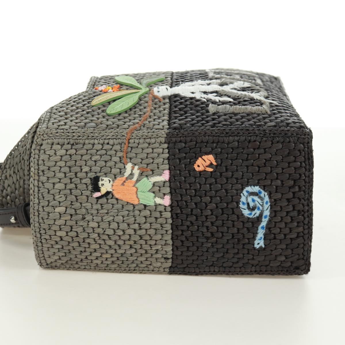 LOEWE SUNA FUJITA Mandragora Loewe Font Small Tote Bag Straw Gray Auth 158581SM