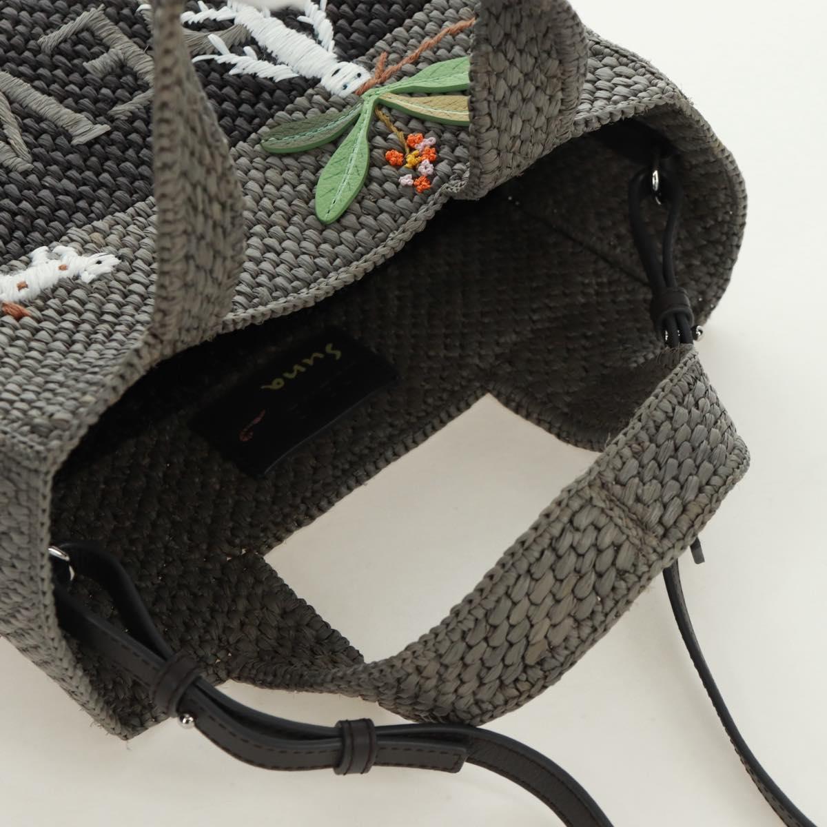 LOEWE SUNA FUJITA Mandragora Loewe Font Small Tote Bag Straw Gray Auth 158581SM