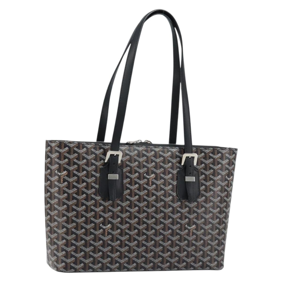 GOYARD Herringbone Okinawa PM Tote Bag PVC Black Silver Auth 158582SM