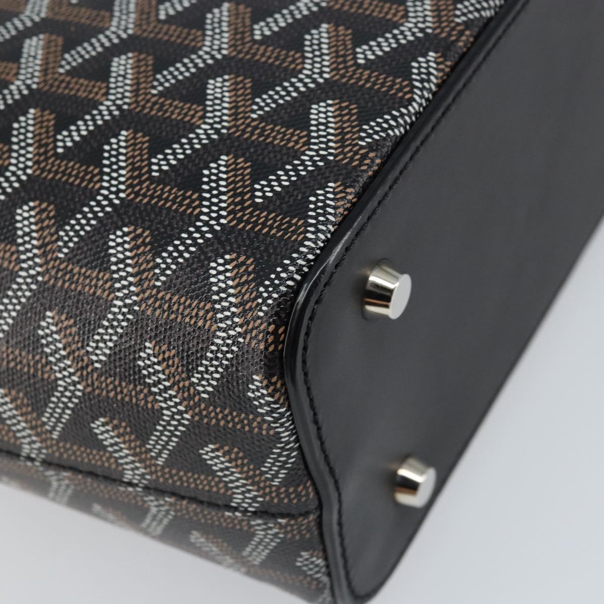 GOYARD Herringbone Okinawa PM Tote Bag PVC Black Silver Auth 158582SM