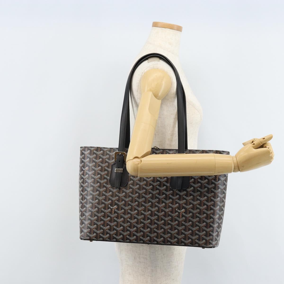 GOYARD Herringbone Okinawa PM Tote Bag PVC Black Silver Auth 158582SM