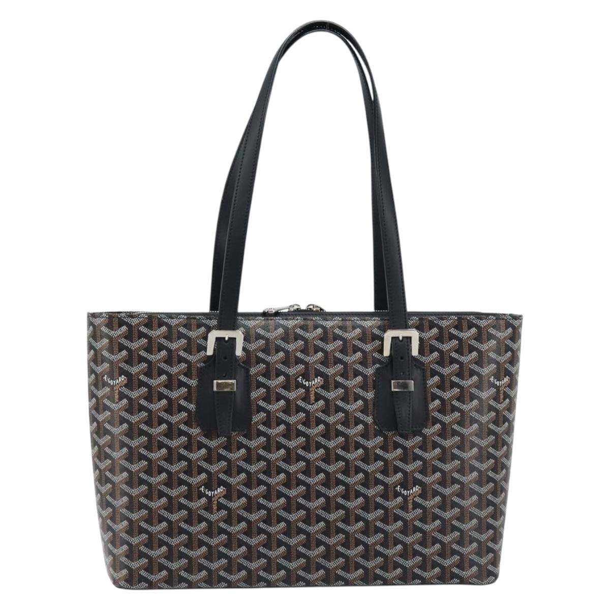 GOYARD Herringbone Okinawa PM Tote Bag PVC Black Silver Auth 158582SM