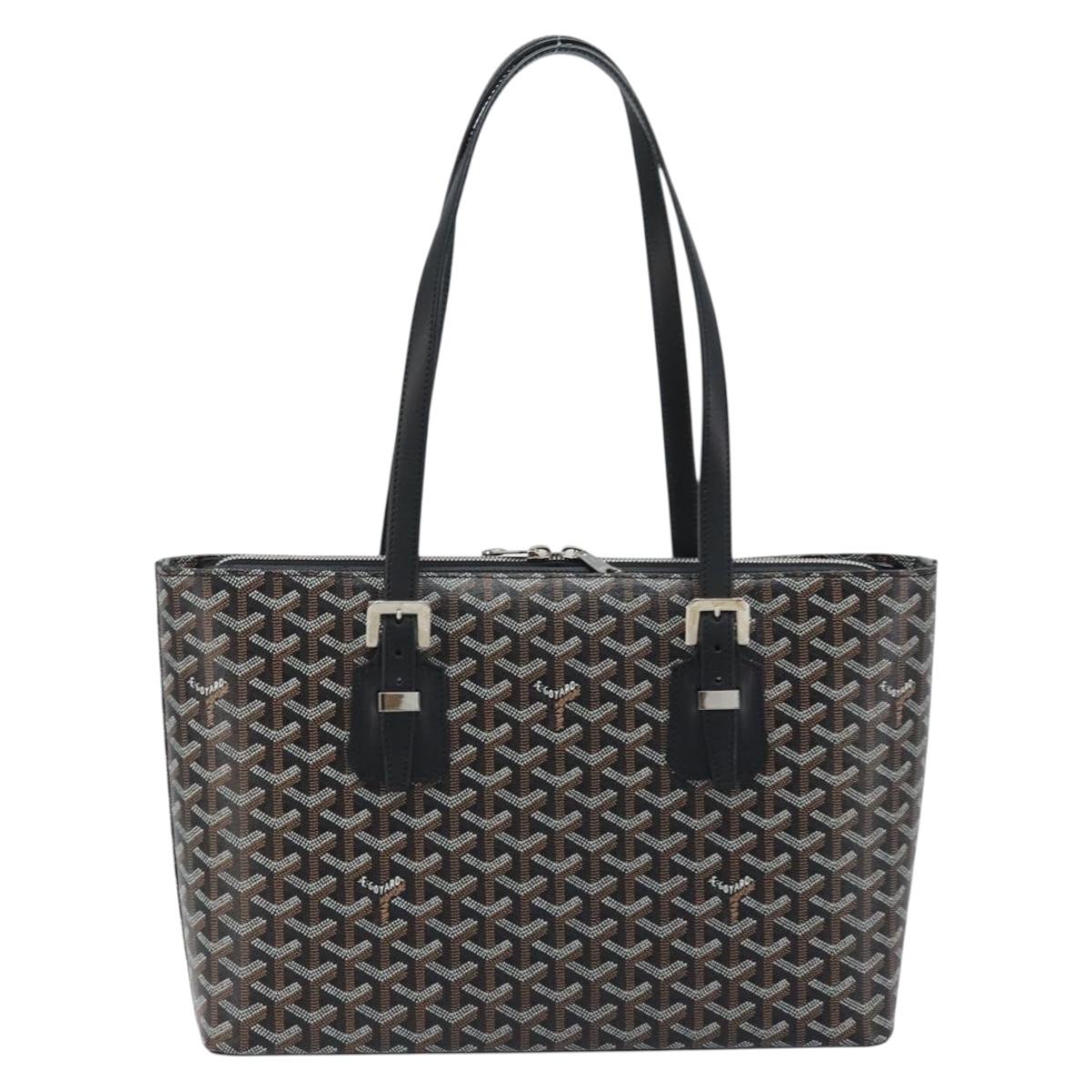 GOYARD Herringbone Okinawa PM Tote Bag PVC Black Silver Auth 158582SM