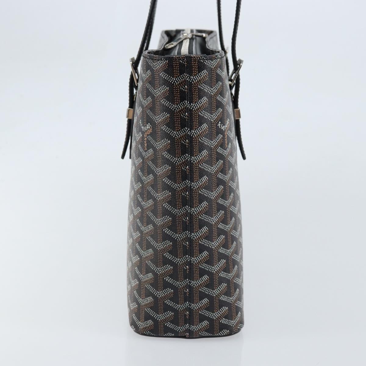 GOYARD Herringbone Okinawa PM Tote Bag PVC Black Silver Auth 158582SM