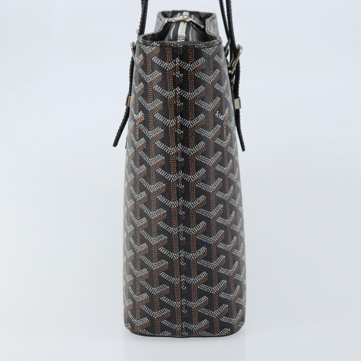 GOYARD Herringbone Okinawa PM Tote Bag PVC Black Silver Auth 158582SM