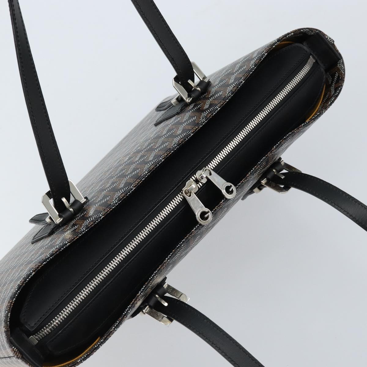 GOYARD Herringbone Okinawa PM Tote Bag PVC Black Silver Auth 158582SM