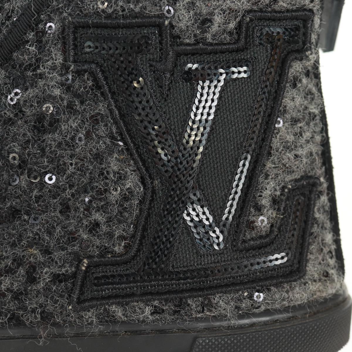 LOUIS VUITTON High Cut Sneakers Wool Canvas Black LV Auth 158597M