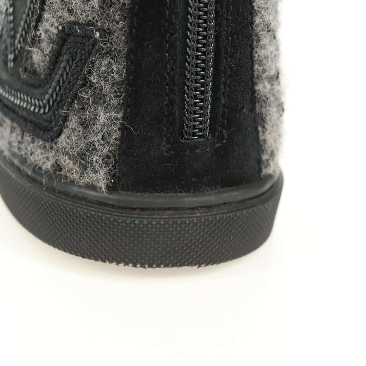 LOUIS VUITTON High Cut Sneakers Wool Canvas Black LV Auth 158597M