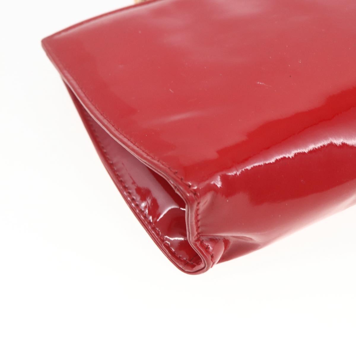 Salvatore Ferragamo Chain Accessory Pouch Patent leather Red Gold Auth 158654