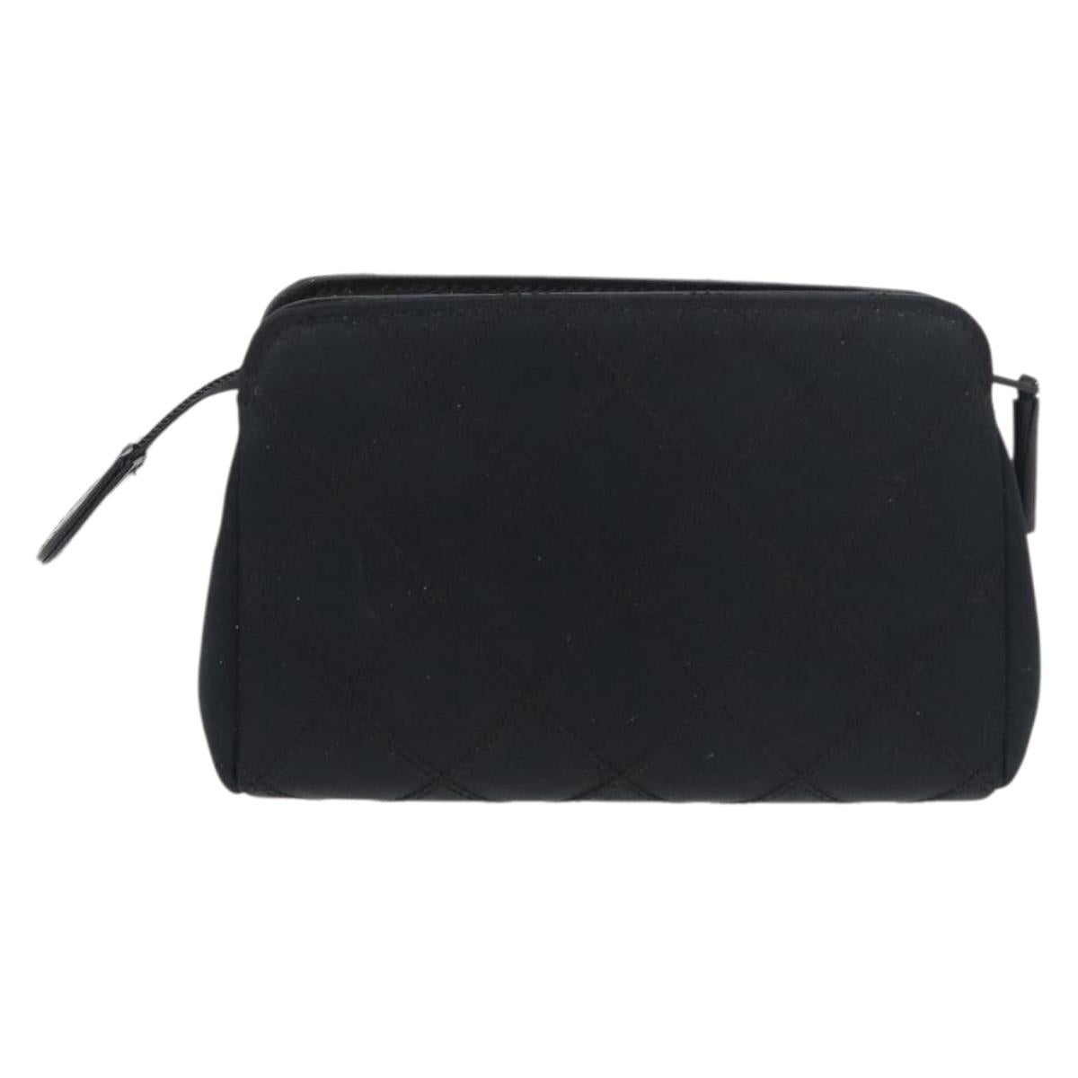 CHANEL Bicolore Pouch Satin Black Gold CC Auth 158658