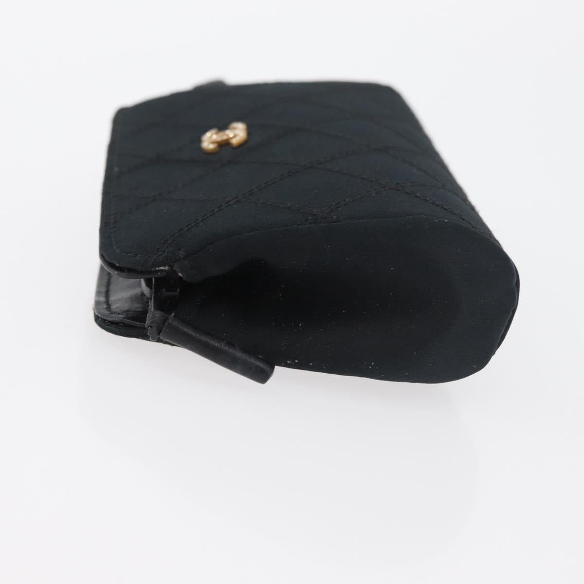 CHANEL Bicolore Pouch Satin Black Gold CC Auth 158658