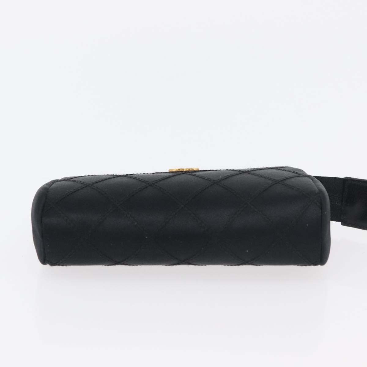 CHANEL Bicolore Pouch Satin Black Gold CC Auth 158658