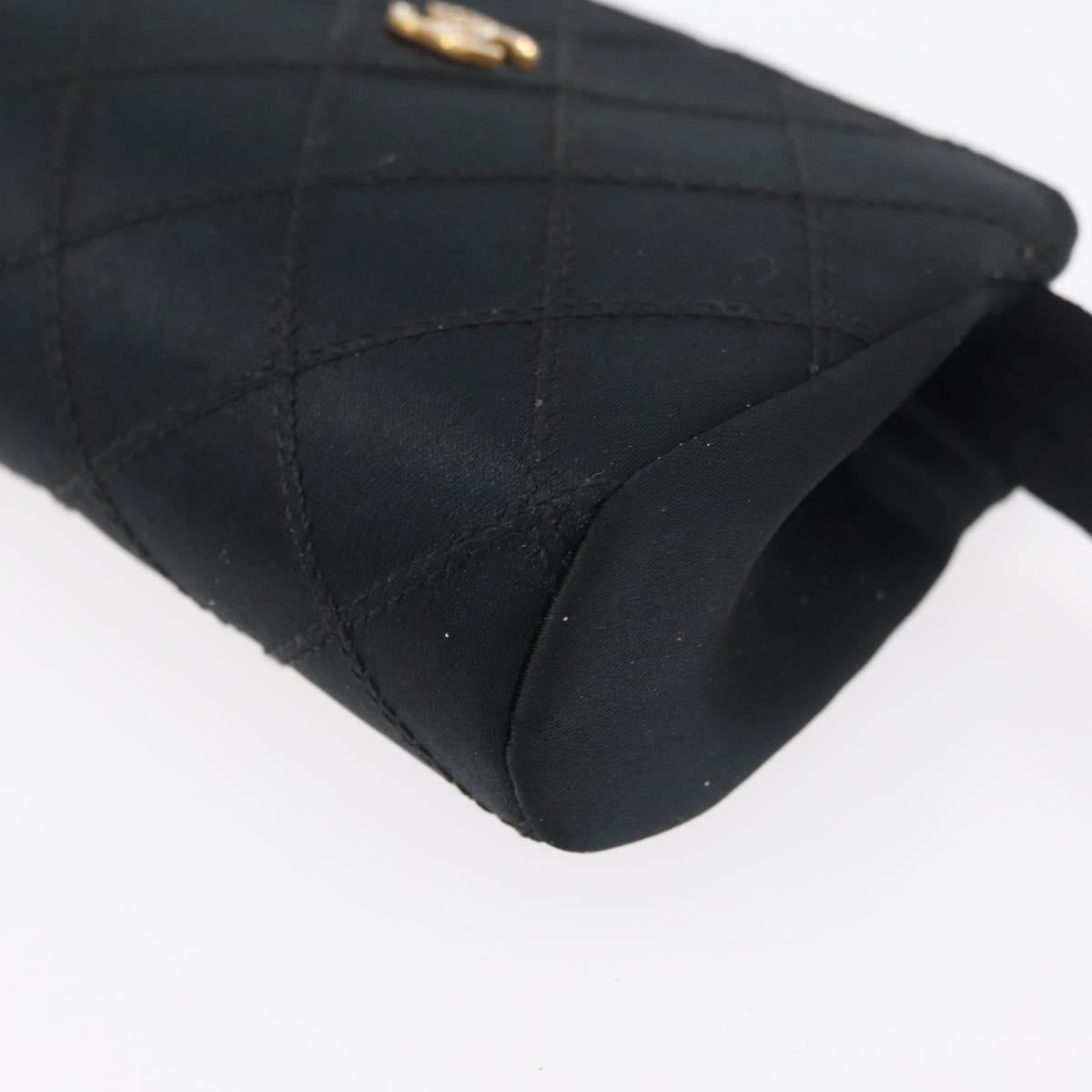 CHANEL Bicolore Pouch Satin Black Gold CC Auth 158658