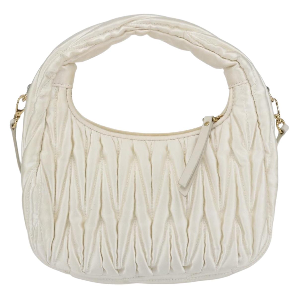 Miu Miu Matelasse Hand Bag Satin 2way White Gold Auth 158666SAM