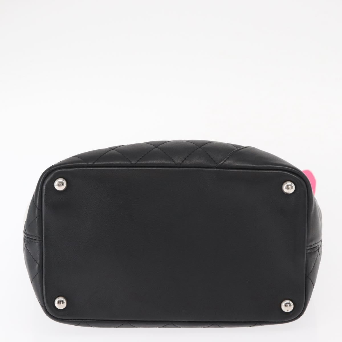 CHANEL Cambon Line Tote Bag Leather Black Silver CC Auth 158676SAM