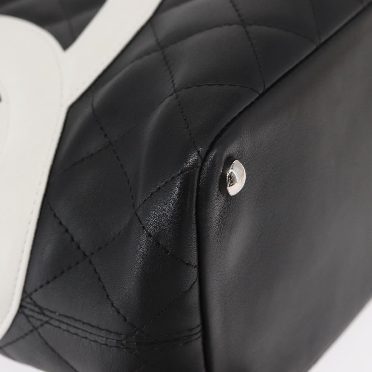 CHANEL Cambon Line Tote Bag Leather Black Silver CC Auth 158676SAM