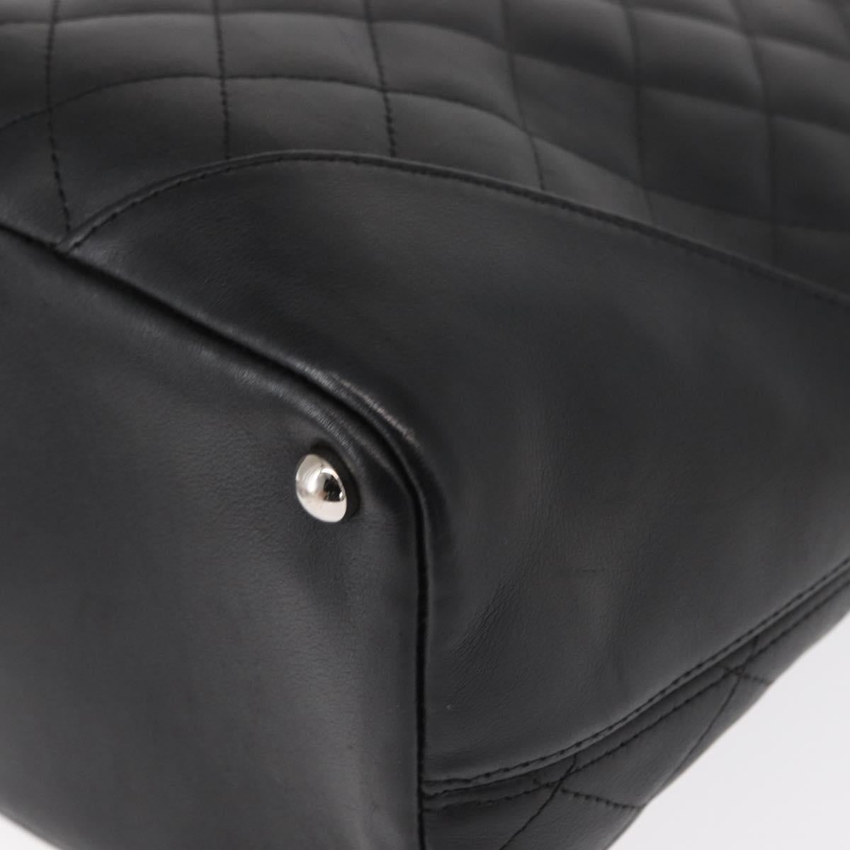 CHANEL Cambon Line Tote Bag Leather Black Silver CC Auth 158676SAM