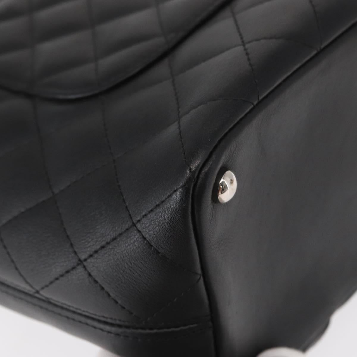 CHANEL Cambon Line Tote Bag Leather Black Silver CC Auth 158676SAM