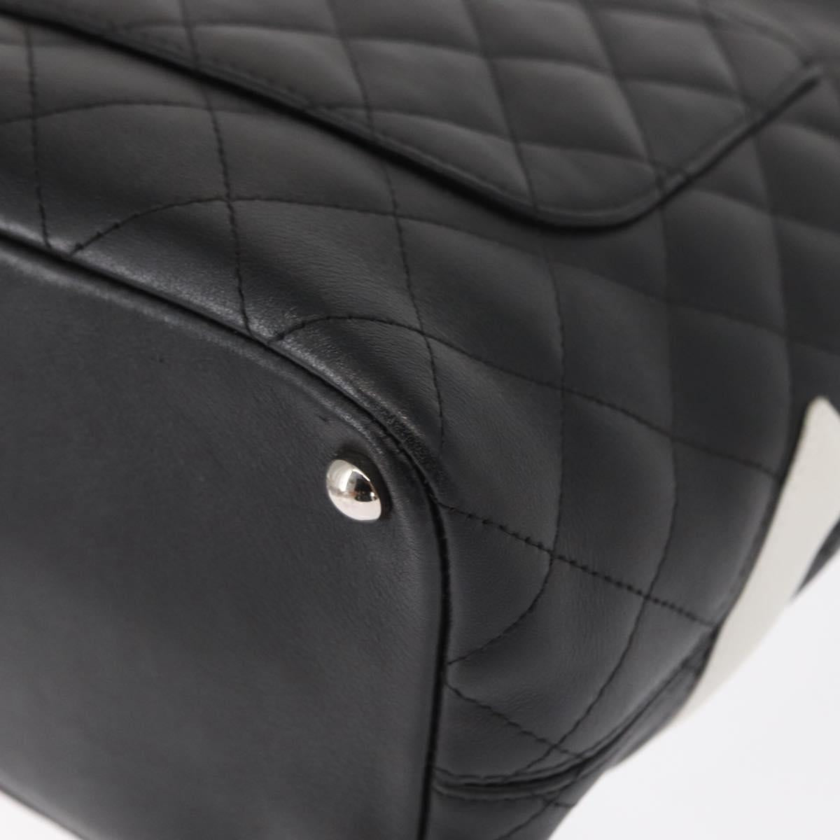 CHANEL Cambon Line Tote Bag Leather Black Silver CC Auth 158676SAM